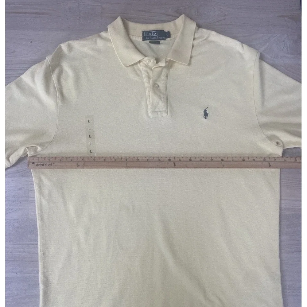 Polo Ralph Lauren Mens Polo Shirt Large Yellow Short Sleeve Navy Pony Logo New